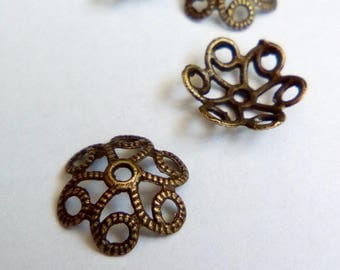 10 bronze flower bead caps 10mm