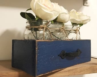 Rustic Wooden Drawer With Mason Jars, Rustic Reclaimed Wood Box Crate, Painted Wood Crate, Mason Jar Storage, Rustic Centerpiece, Box