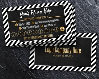 Punch Card, Reward Card, Black & White Stripes, Free Personalize, for LLR Retailer / consultant business, Digital Card, Lula Punch Card #5