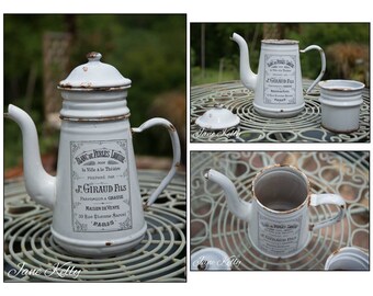 French Bespoke Vintage Enamel Coffee Pot (Biggin) in White