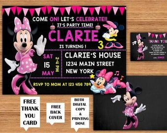 Minnie Mouse Girls Birthday Invitations with FREE Thank You Card
