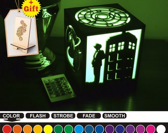 Doctor Who color led nightlight Color led lamp Wood night light Doctor Who Housewarming gift Home decor Night light box Birthday gift