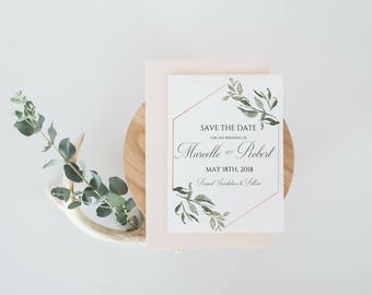 Greenery Save The Date, Calligraphy Save The Date, Save The Date Template,Wedding Invitations,Save The Date Postcard,Save The Date Printable