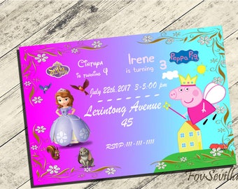 twins invitation sofia the first,sofia the first invitation for twins,twins invitation peppa pig,peppa pig invitation for twins, twins party