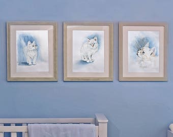 Cat Print Set - Watercolor Prints - Set Of 3 Prints - Wall Art - Cat Lover - Gift For Cat Lover