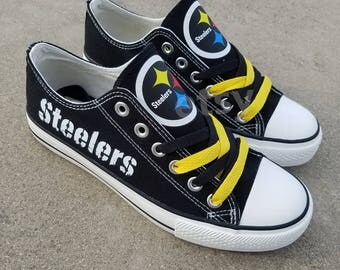 Pittsburgh Steelers shoes Steelers sneakers Steelers tennis shoes Holiday gifts Damaged font Custom shoes