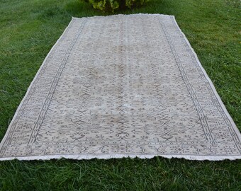 5.6' x 9.5' wool rugs free shipping embroidered wool turkish ottoman vintage large distressed rug antique turkish carpet faded oushak 829