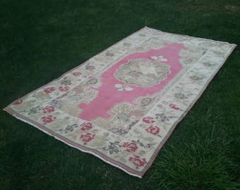 OUSHAK RUG, Turkish Nomadic Rug Primitive Handknotted Turkish Rug, 241 x 137 cm/7'9" x 4'5"feet,Turkish Vintage Rug,Home Living, Oushak Rugs