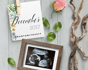 Social media modern pregnancy announcement template. Customized for you with your photo and due date. Instagram Facebook template