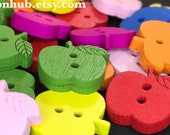 Apple Buttons 16mm Wooden Fruit Novelty Kids Childs Baby Shower Boy Girl Gift School Maths Rainbow Unicorn Party Festival Art Bright Fresh