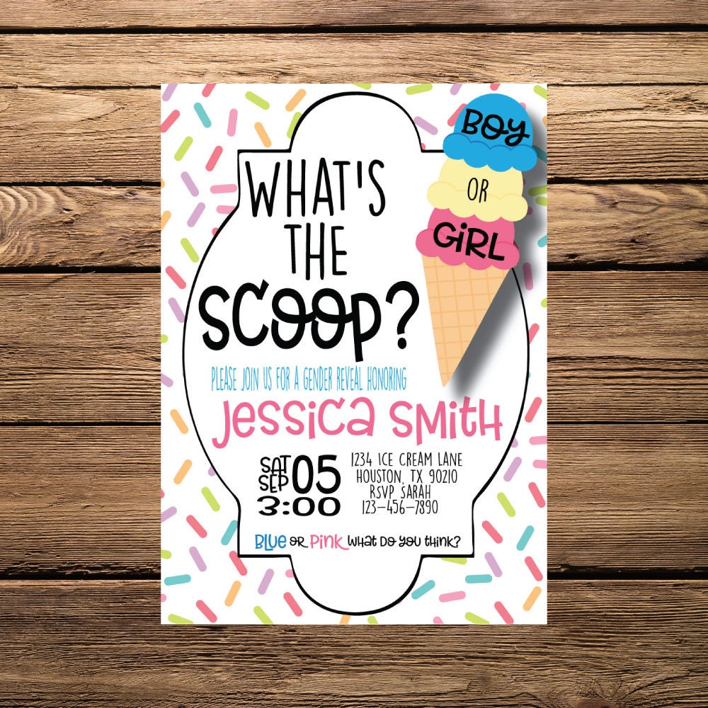 Whats the Scoop Gender Reveal Digital Invitation Ice Cream