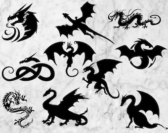 Dragons Svg, Dragon cut files, dxf, png, eps files for cricut and silhouette, Tribal dragon tattoo scrapbook, dragon silhouette svg
