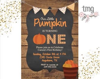 Pumpkin Birthday Invitation, Fall Birthday Invitation, Little Pumpkin, Digital File, Our little Pumpkin