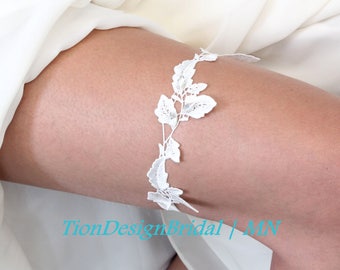 Wedding Lace Garter | Leaf Vine Garter | Boho Bridal Lace Garter | Ivory Floral Bohemian Garter