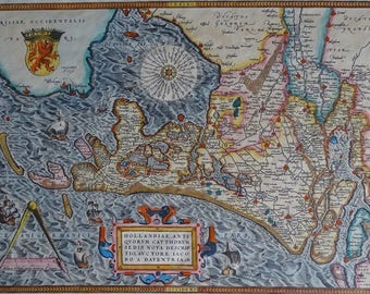 Netherlands, Holland; A. Ortelius-Hollandiae auctore iacobo antiquorum Catthorum Sedis Nova Descriptio (a) daventria-1570!!!! Replica!!!!