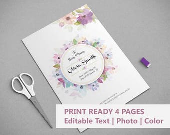 Funeral Program Template for Word & Photoshop | Obituary Template | Funeral Template | A4 and US Letter | Instant Download. AG006