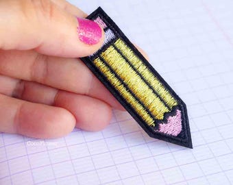 pencil patch, back to school applique designs, iron on pencils patches for backpack, kids bag, pouch zipper - 7 cm