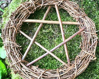 6 inches in diameter.Pentacle Wreath, Hand Crafted from Willow.
