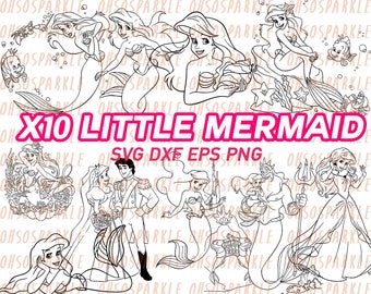 little mermaid svg, ariel svg, clipart, decal, stencils, clip art, silhouette, line art, sizzle, cricut, printable, disney princess