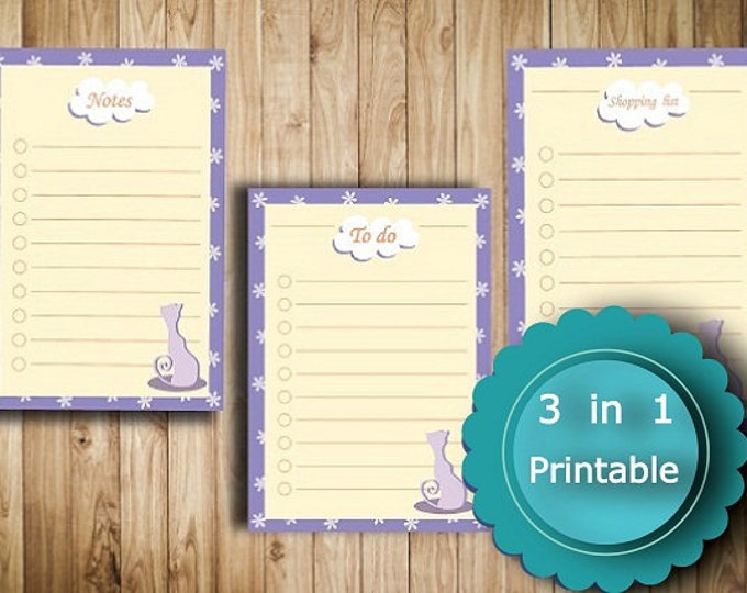Printable To do list, Notes, Shopping list, 9 JPEG Files To-Do List planner, INSTANT Download