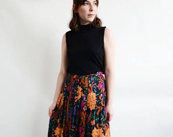 Vintage Bright Floral Printed Midi Skirt