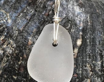 Frosted Clear Sea Glass Necklace