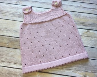 Organic cotton knitted baby dress openwork 0-3m