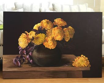 Original acrylic painting on canvas chrysanthemums
