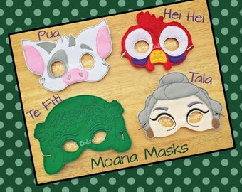 Moana-Pua-Hei Hei-Tala-Te Fiti Inspired Felt Mask-Child's Dress Up Imaginary Play- Birthday Party Favor-Photo Shoot-Pretend Play-Theme Party