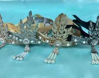 Downtown Abbey 1920s Headband, Great Gatsby Headpiece, Art Deco Flapper Headband