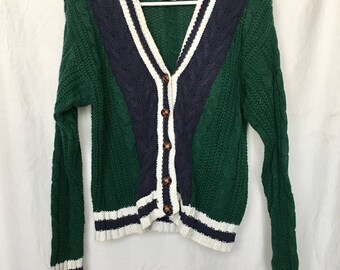 Vintage 80s Global Casual Green Cardigan Sweater