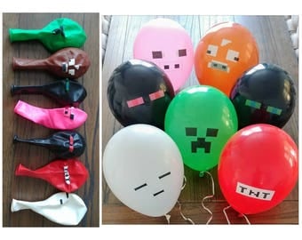 7pc. Minecraft Pixeled Birthday Balloons ~ Birthday Party Supplies