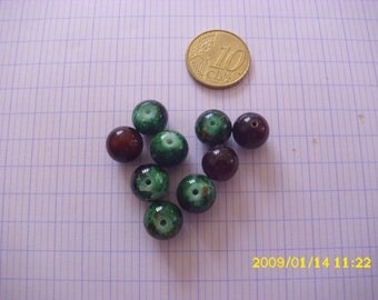 set of 9 glass beads (3 Brown green 6) from 10 mm (1.1 mm hole)