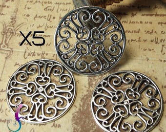 5 connectors medieval style antique silver metal