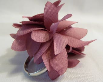 Pink satin fabric flower ring