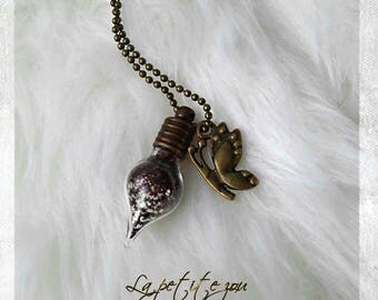Glass phial with butterfly charm pendant necklace