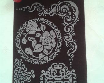 transfer, fusible applique 4 dark brown arabesques and flower patterns