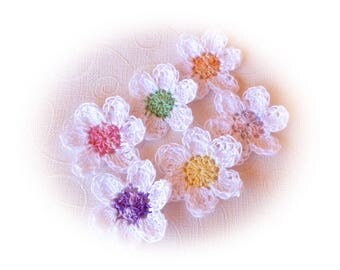 lot 6 multicolored and white crochet flowers