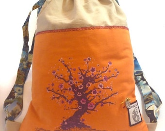 Orange Sakura cotton backpack