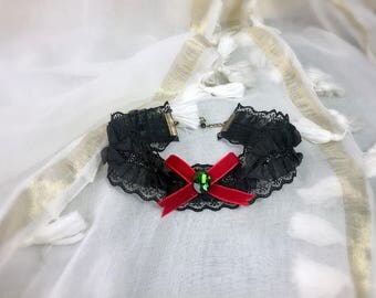 Black Lace and velvet red vampire Choker necklace