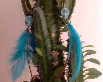 Earrings "Tim" turquoise howlite and feather.