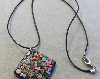 Necklace and matching colorful polymer clay ring.