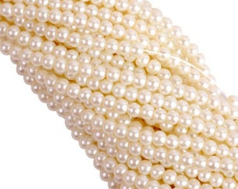 Wholesale lot of 100 glass beads ivory, ecru, Pearl, 6mm