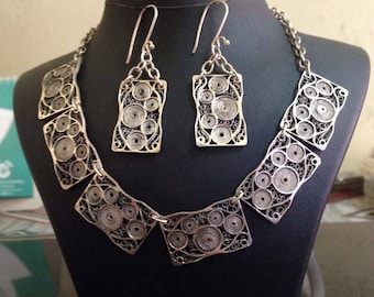 Silver filigree necklaces with earrings