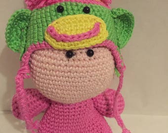 Crochet Amigurumi Pink Rainbow Monkey Doll