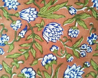 Pink Floral Cotton Fabric: Indian Block Print Fabric By The Yard