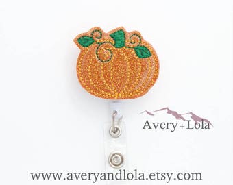 Pumpkin Badge Reel, Autumn Badge Reel, Thanksgiving Badge Reel, ID Holder, ID Badge Holder, Nurse Gift, Teacher Gift
