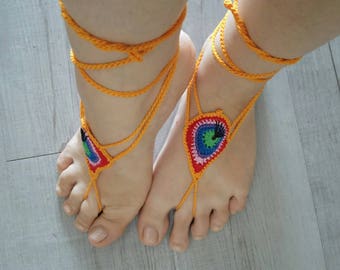Foot jewels, Barefoot sandals, crocheted cotton (5)