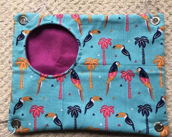 Small Animal Peek-a-boo Hammock - Blue Parrot Pattern