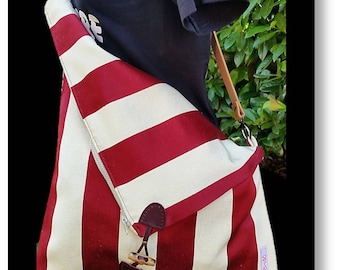 Bag shoulder Messenger bag purple lines-ivory